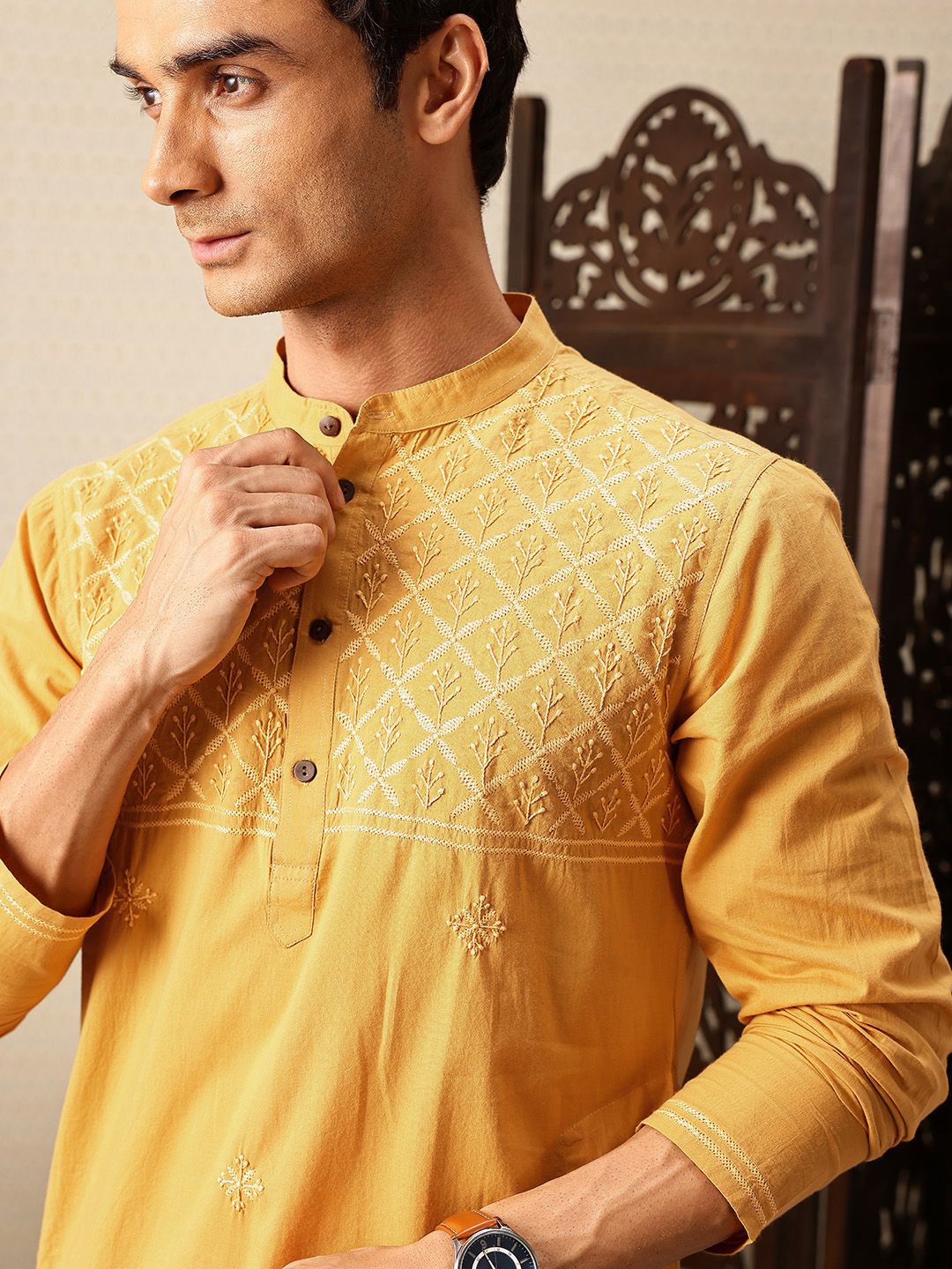 House of Pataudi Hand crafted chikankari pure cotton Jashn kurta paired with matching pyjama trousers