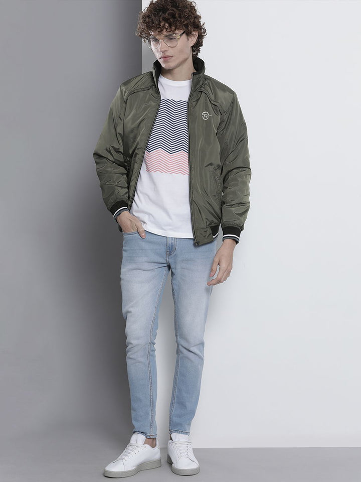 The Indian Garage Co Slim Fit High-Neck Zip-Front Bomber Jacket