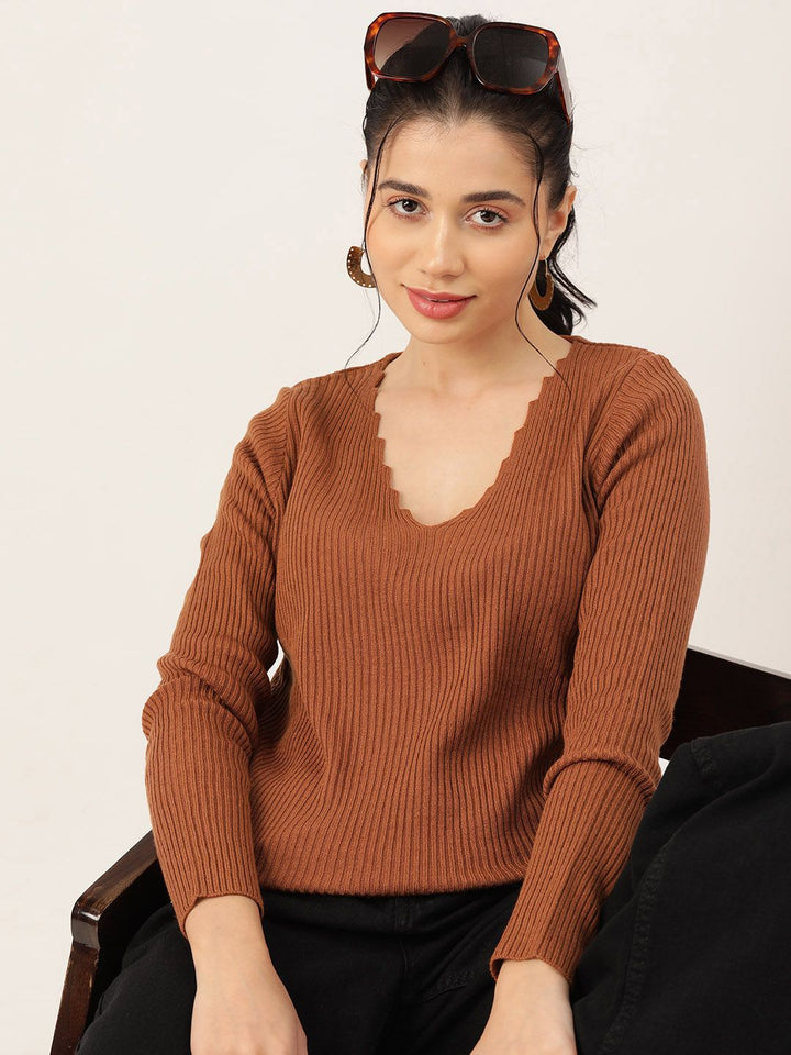 DressBerry Women V-Neck Ribbed Pullover