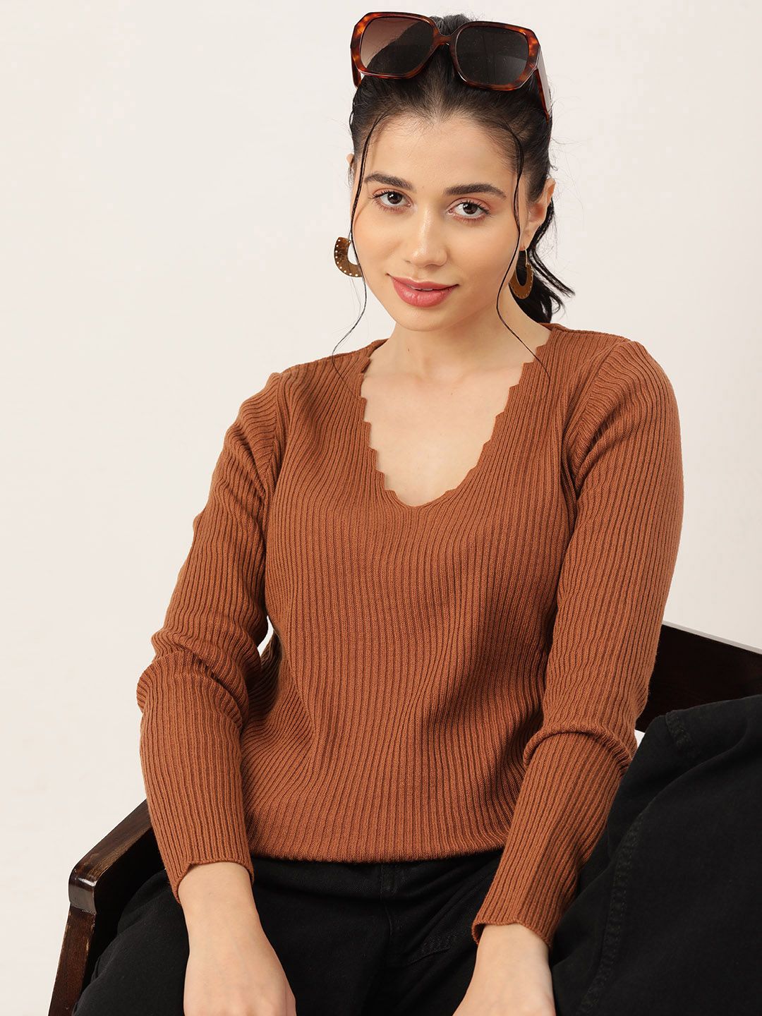 DressBerry Women V-Neck Ribbed Pullover