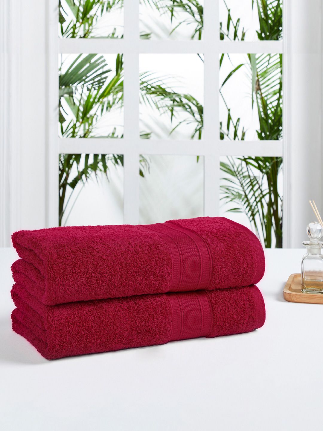 MYTRIDENT Red 500 GSM Set of 2 Cotton Bath Towel
