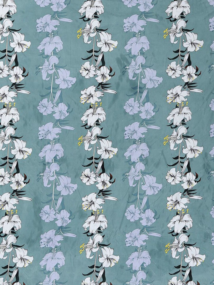 KLOTTHE Green & Grey Floral 300 TC Fitted Super King Bedsheet with 2 Pillow Covers