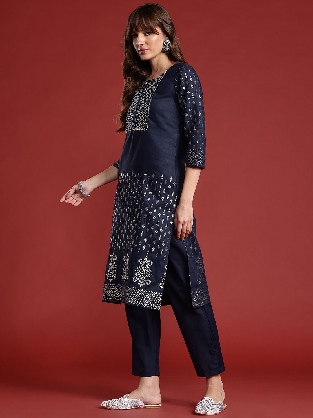 Anouk Foil Print Yoke Design Gotta Patti Kurta with Trousers & Dupatta
