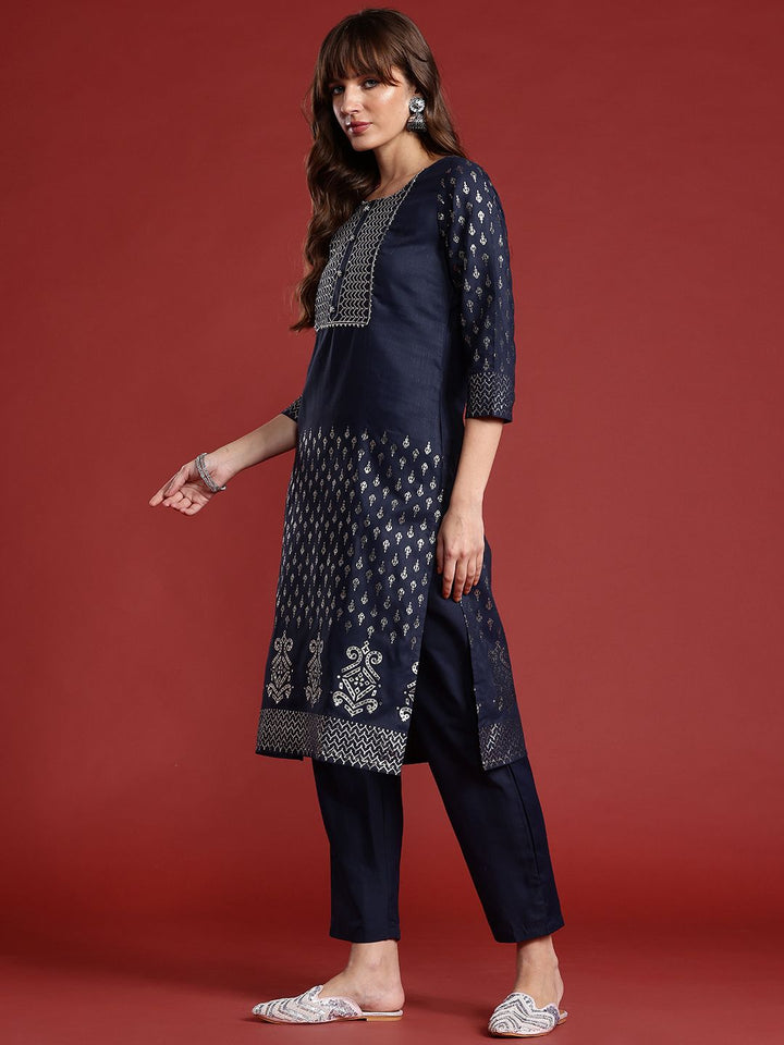 Anouk Foil Print Yoke Design Gotta Patti Kurta with Trousers & Dupatta