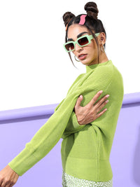 Tokyo Talkies Women Green Cable Knit Acrylic Pullover