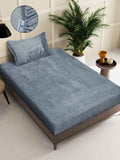 KLOTTHE Grey 300TC Woollen Fitted Single Bedsheet With Pillow Cover