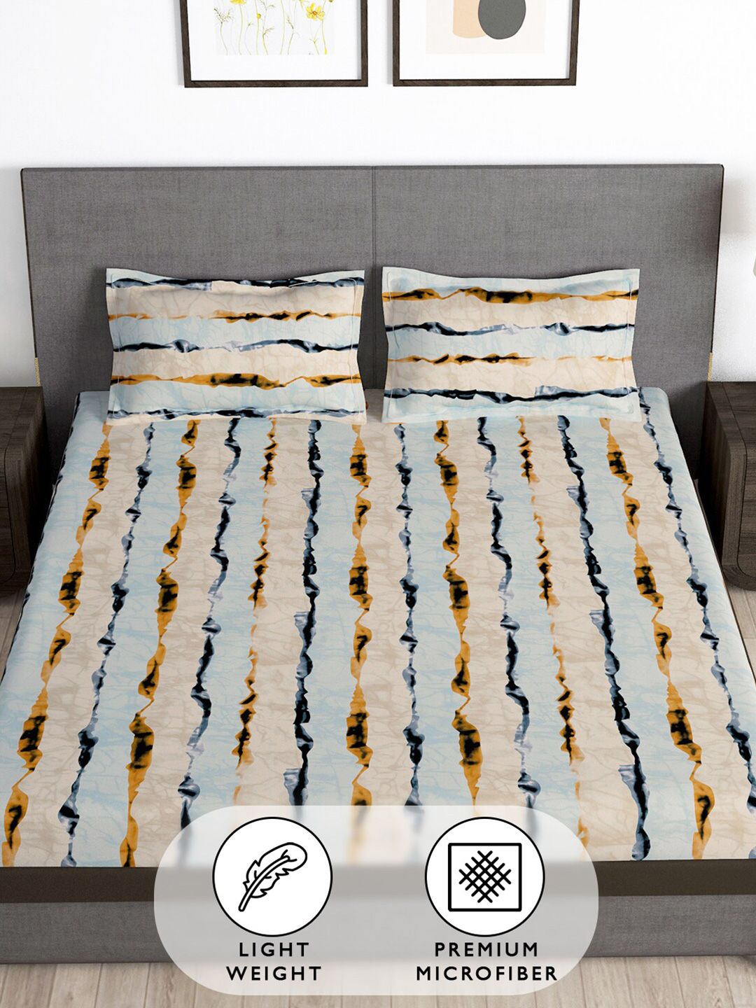 Story@home Cream & Brown Striped 180 TC Queen Bedsheet with 2 Pillow Covers