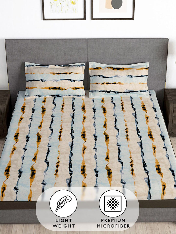 Story@home Cream & Brown Striped 180 TC Queen Bedsheet with 2 Pillow Covers