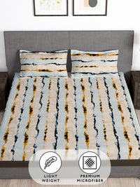 Story@home Cream & Brown Striped 180 TC Queen Bedsheet with 2 Pillow Covers