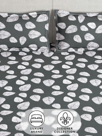 Story@home Dark Grey & White 180 TC Floral Queen Fitted Bedsheet With 2 Pillow Covers