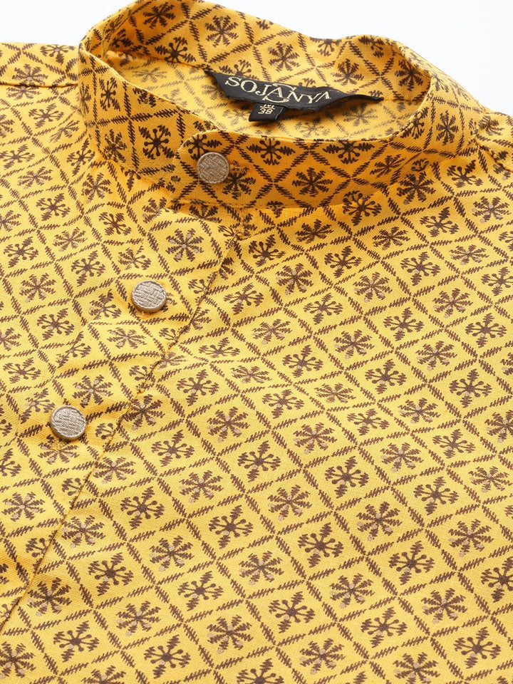 SOJANYA Lelaki Motif Etnik Kerajang Printed Cotton Linen Kurta
