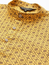 SOJANYA Lelaki Motif Etnik Kerajang Printed Cotton Linen Kurta