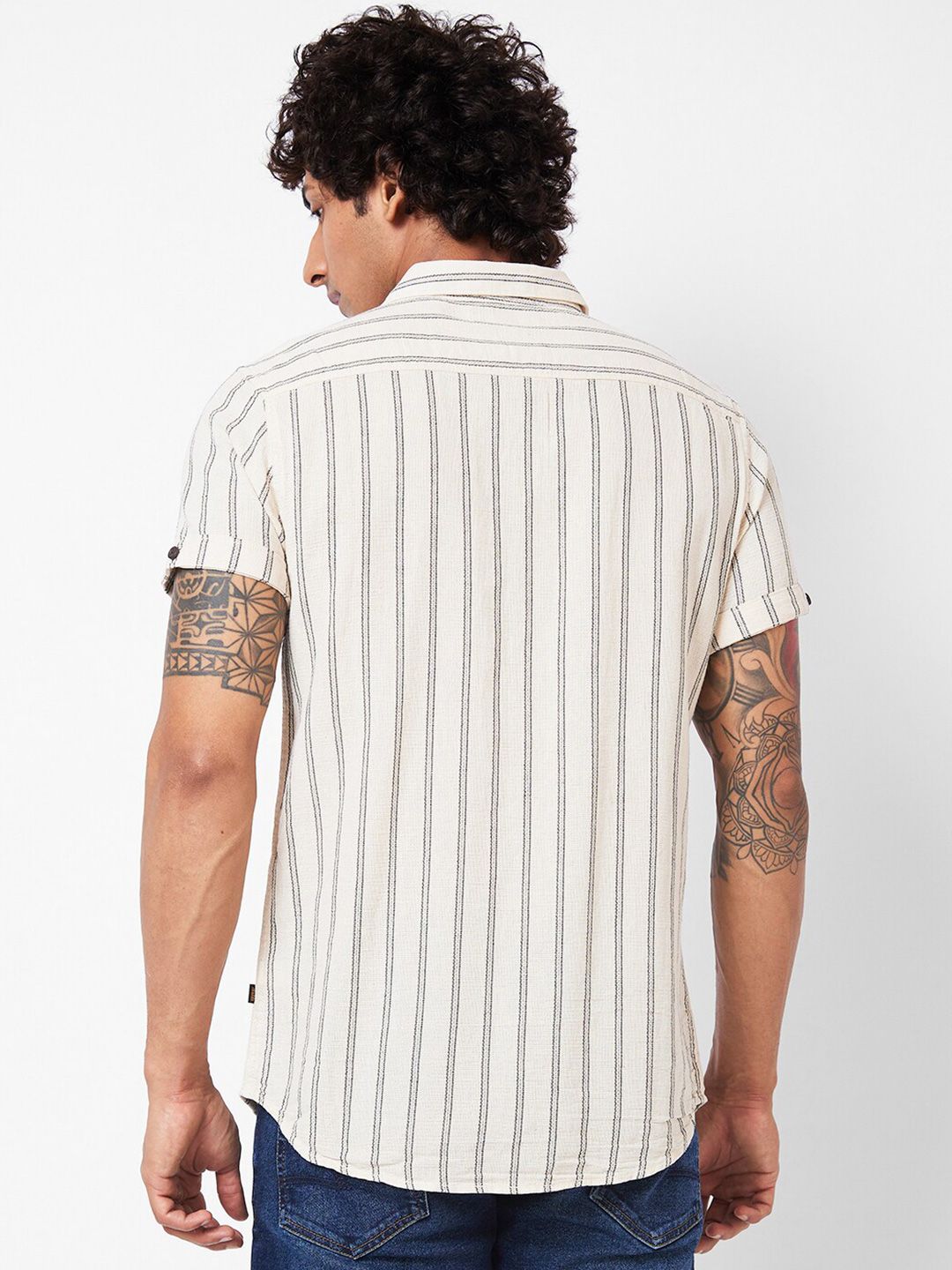 SPYKAR Slim Fit Striped Spread Collar Short Sleeves Casual Shirt