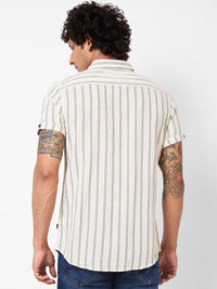 SPYKAR Slim Fit Striped Spread Collar Short Sleeves Casual Shirt