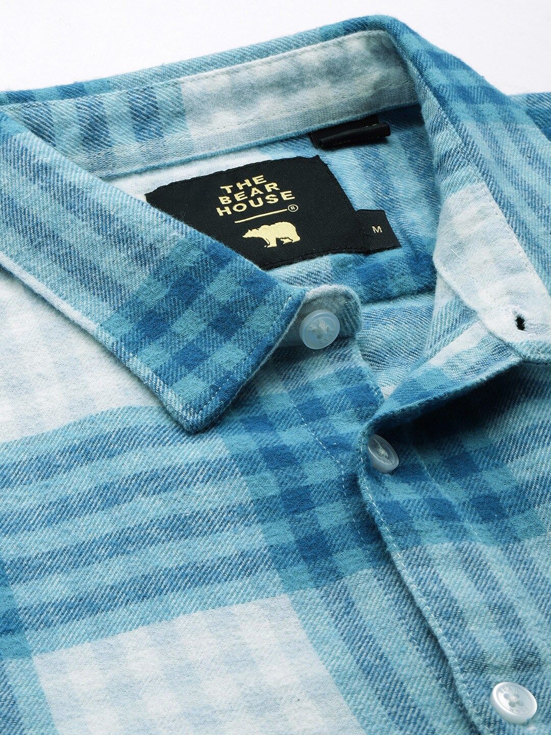 THE BEAR HOUSE Men Blue & White Pure Cotton Slim Fit Tartan Checks Checked Casual Shirt