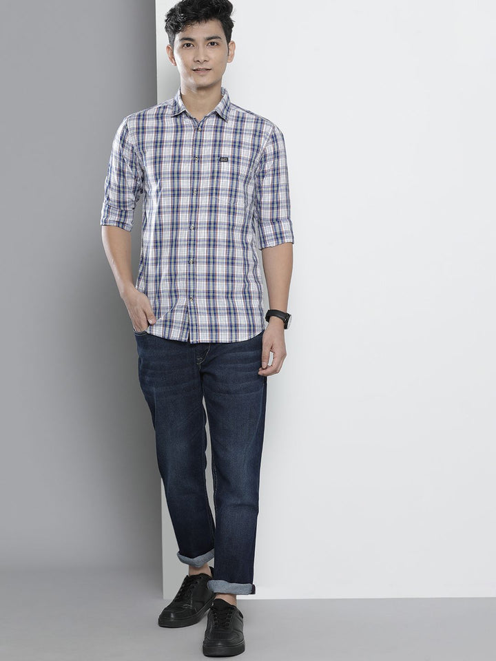 The Indian Garage Co Men White Regular Fit Tartan Checks Opaque Checked Casual Shirt