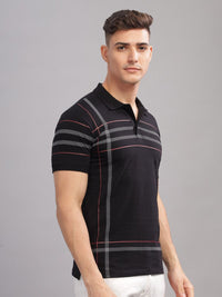 ADRO Striped Oversized Polo Collar Pure Cotton T-shirt
