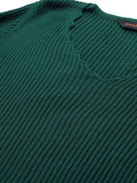 DressBerry Women Green Ribbed Pullover Sweater