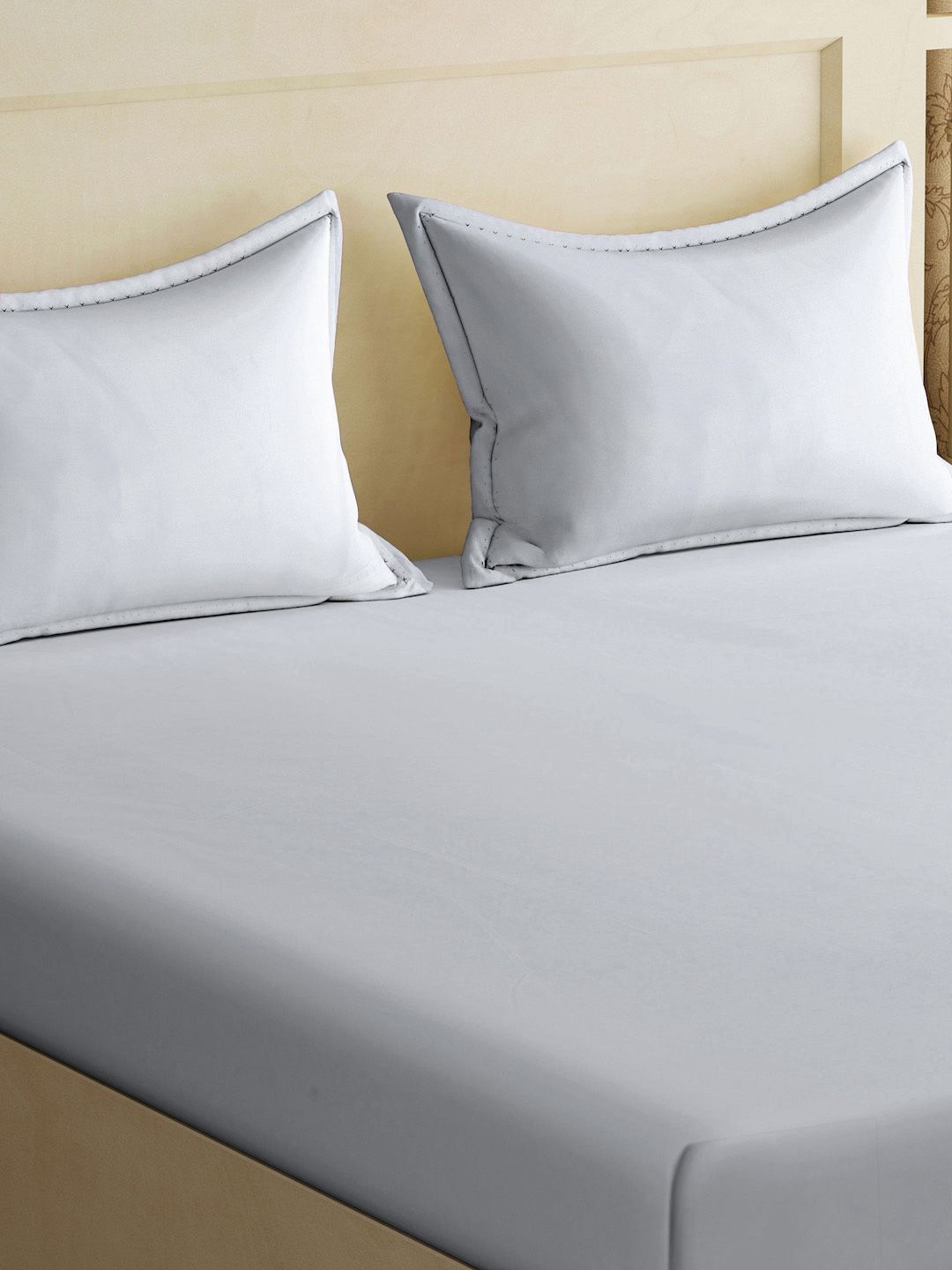Myntra Elegant Homes Light Grey 300 TC Fitted Double King Bedsheet Set 2.50 m x 2.20 m