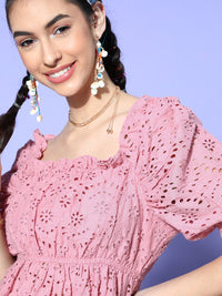 Athena Women Pretty Pink Self-Design Schiffli Top