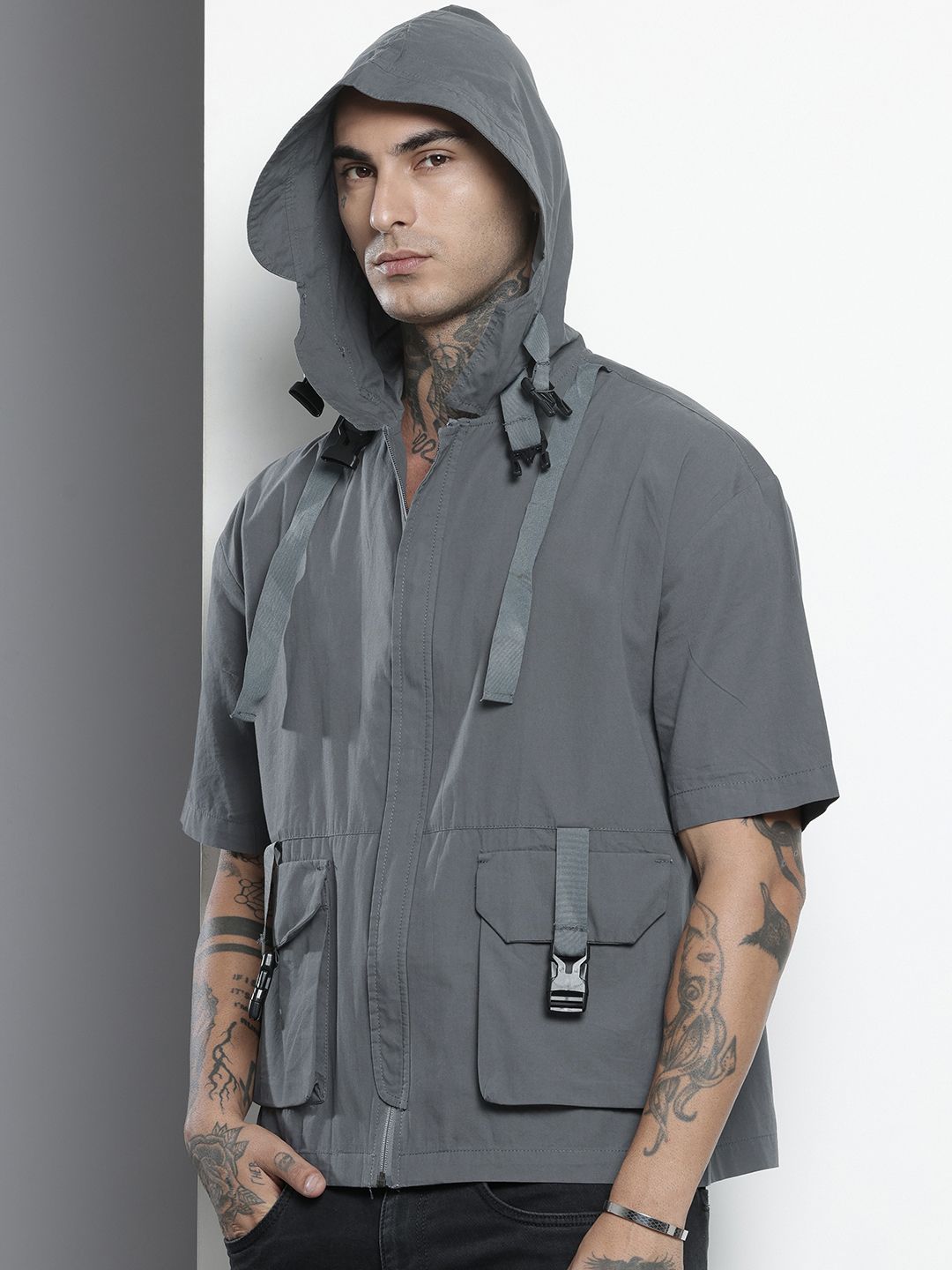The Indian Garage Co Boxy Hooded Pure Cotton Casual Shirt
