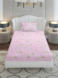 Monte Carlo Pink & White Floral Printed Cotton 104 TC Single Bedsheet Set-2.24 m x 1.52 m