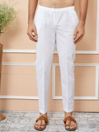 See Designs Striped Mandarin Collar Thread Work Straight Kurta With Trousers