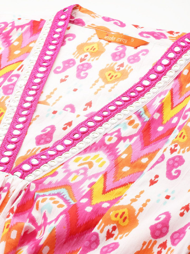 Indo Era Ethnic Motifs Printed Mirror Work Pure Cotton Kurta with Trousers & With Dupatta