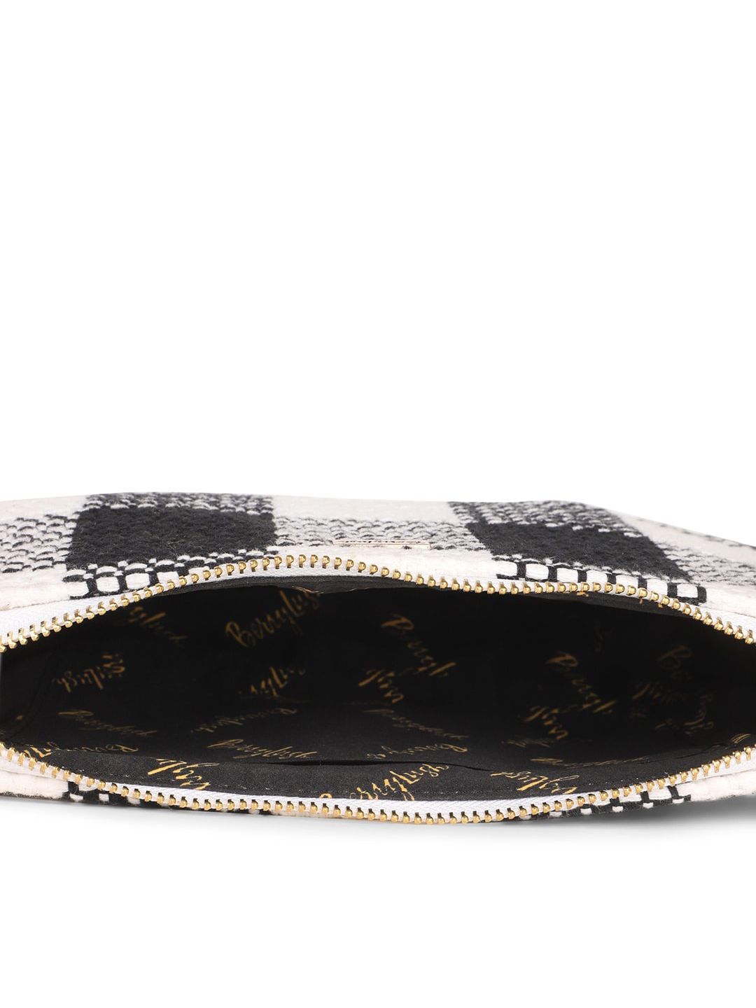 Berrylush Black & White Checked Structured Cotton Handheld Bag