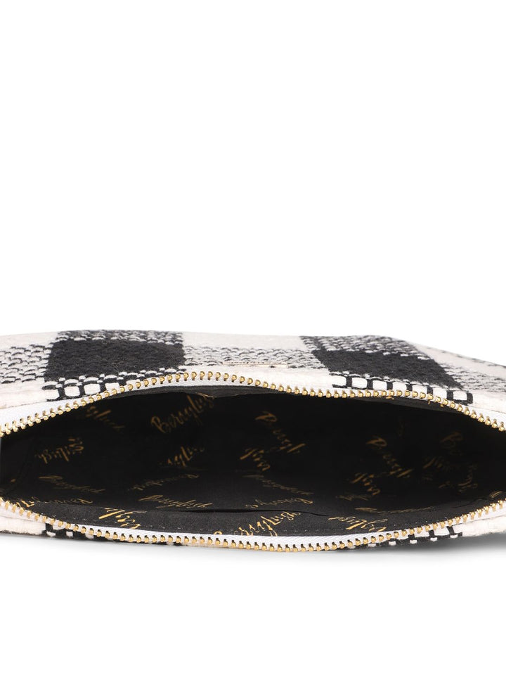 Berrylush Black & White Checked Structured Cotton Handheld Bag