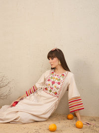 Indo Era Women Floral Yoke Design Empire Thread Work Liva Kurta with Trousers
