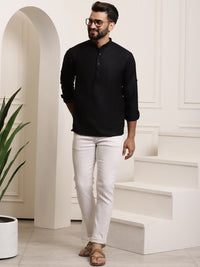 SOJANYA Lengan Gulung Kolar Jalur Kurta Lurus