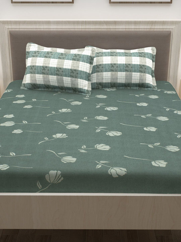 Story@home Grey Floral 186 TC Cotton 1 Double Bedsheet with 2 Pillow Covers