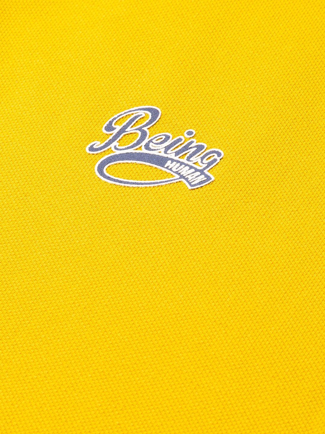 Being Human Men Yellow Solid Polo Collar T-shirt