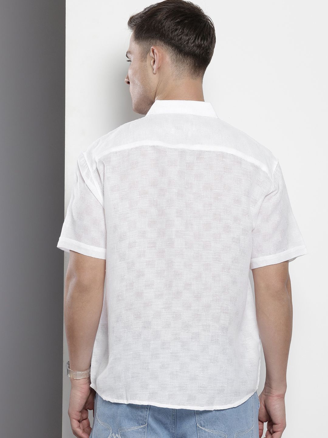 The Indian Garage Co Self-Design Drop-Shoulder Sleeves Relaxed Fit Semi Sheer Casual Shirt