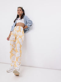 DressBerry Women Sunny Vibe Tropical Printed Pleated Trousers