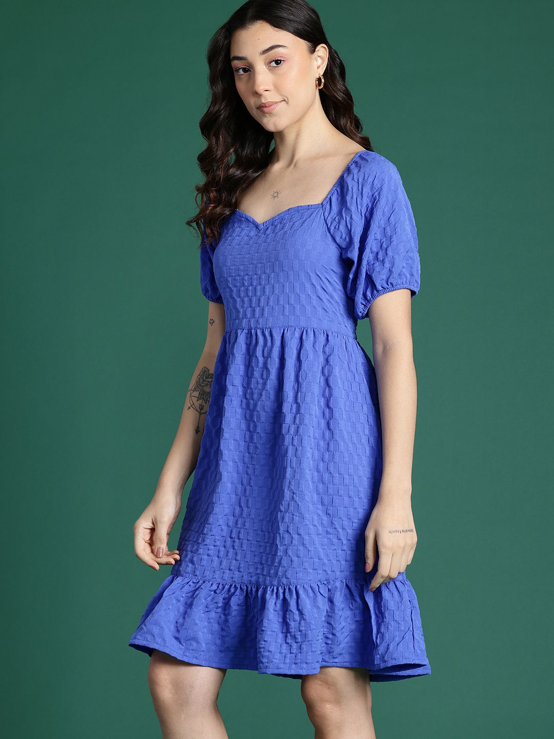 DressBerry Textured Sweetheart Neck  A-Line Dress