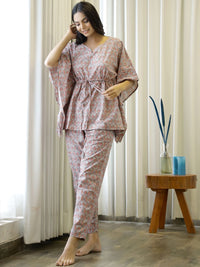 SANSKRUTIHOMES Women Grey & Orange Printed Pure Cotton Night suit