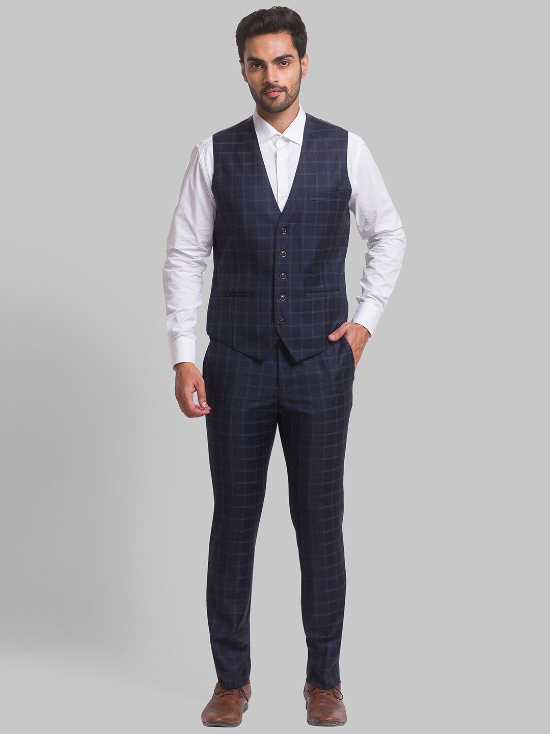 Park Avenue Men Checked Single-Breasted Super Slim-Fit 3-Piece Suit