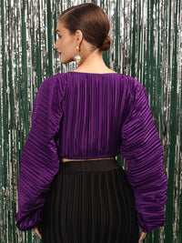 STREET 9 Vertical Striped Puff Sleeves Crop Top