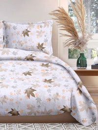 Cortina Glazed Cotton Cream Floral 140 TC King Bedsheet with 2 Pillow Covers