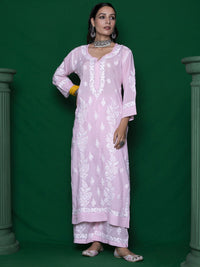 House of Chikankari Women Pink Modal Chikankari Embroidered Kurta Set