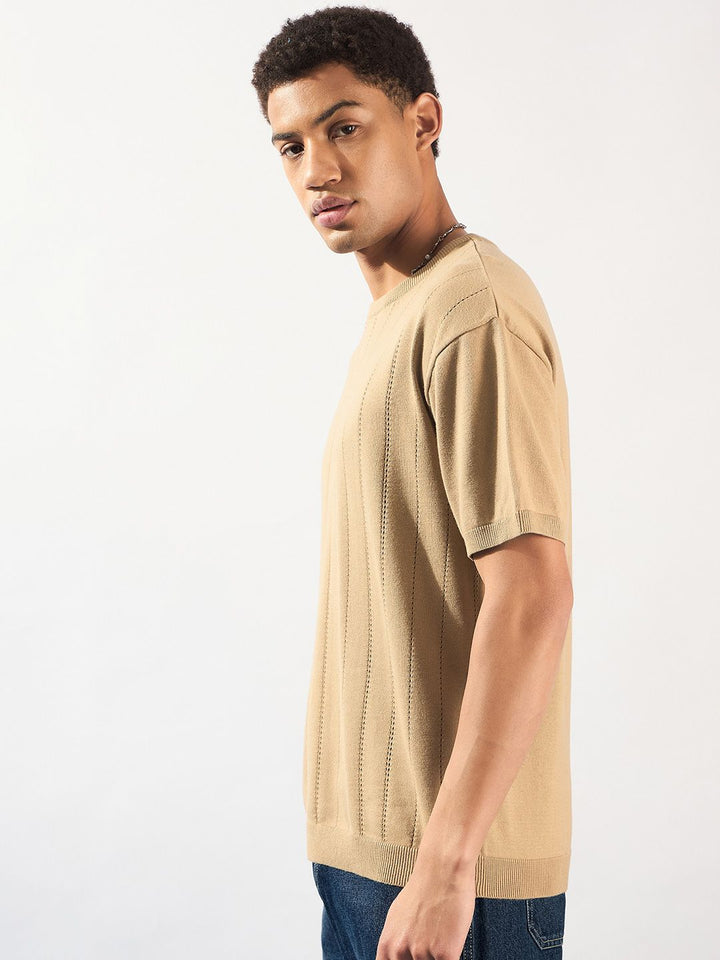 DENNISON Men Oversized Round Neck Knitted T-Shirt