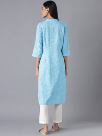 AURELIA Women Blue & White Floral Printed Kurta with Trousers