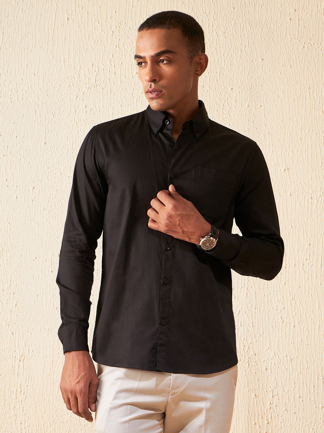 DENNISON Elbow Patch Smart Slim Fit Opaque Formal Shirt