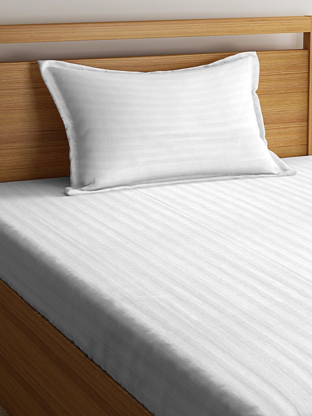 HOSTA HOMES White Striped Poly cotton 300 TC Single Bedsheet with 1 Pillow Cover