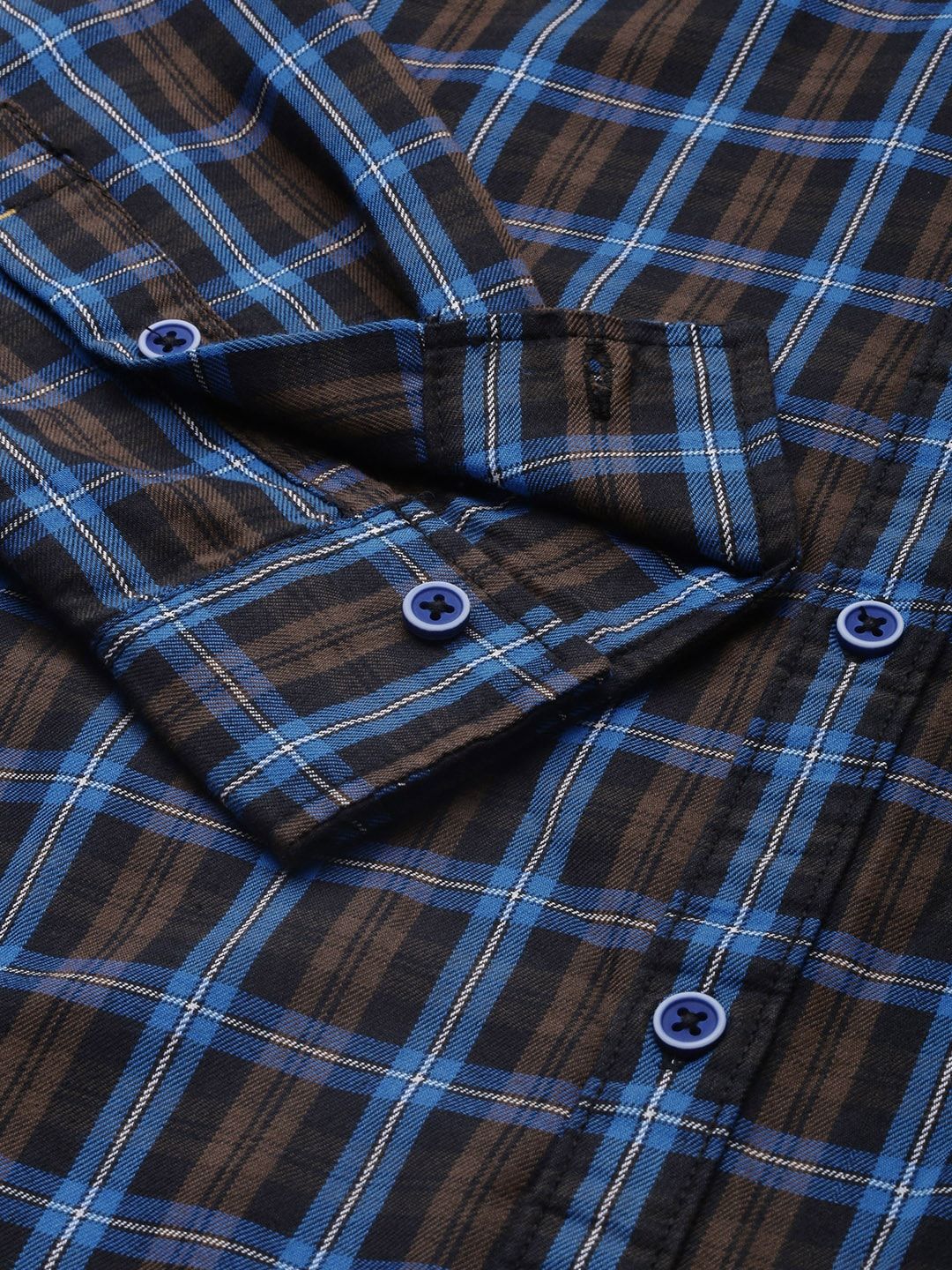 The Indian Garage Co Men Blue Checked Pure Cotton Casual Shirt