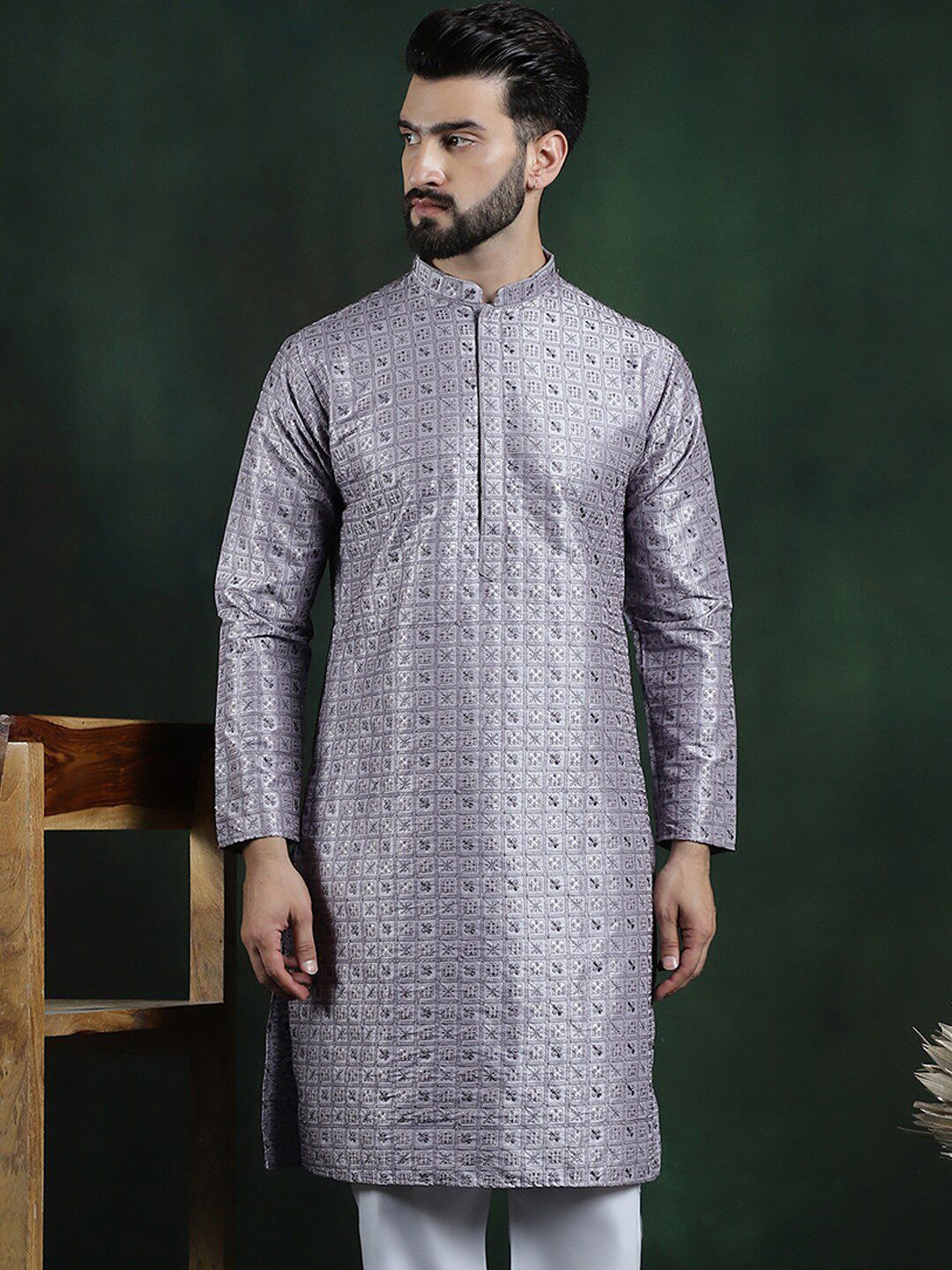 SOJANYA LUXE Geometric Woven Design Benang Kerja Cotton Silk Straight Kurta