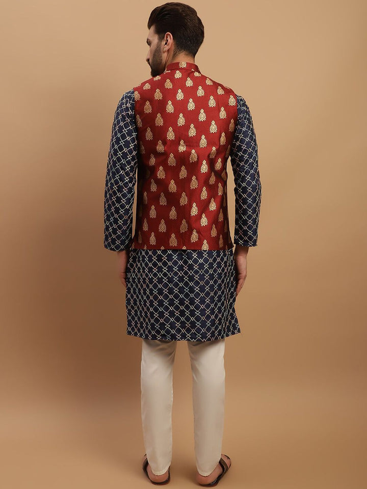 SOJANYA Ethnic Motifs Embroidered Kurta with Churidar & Nehru Jacket
