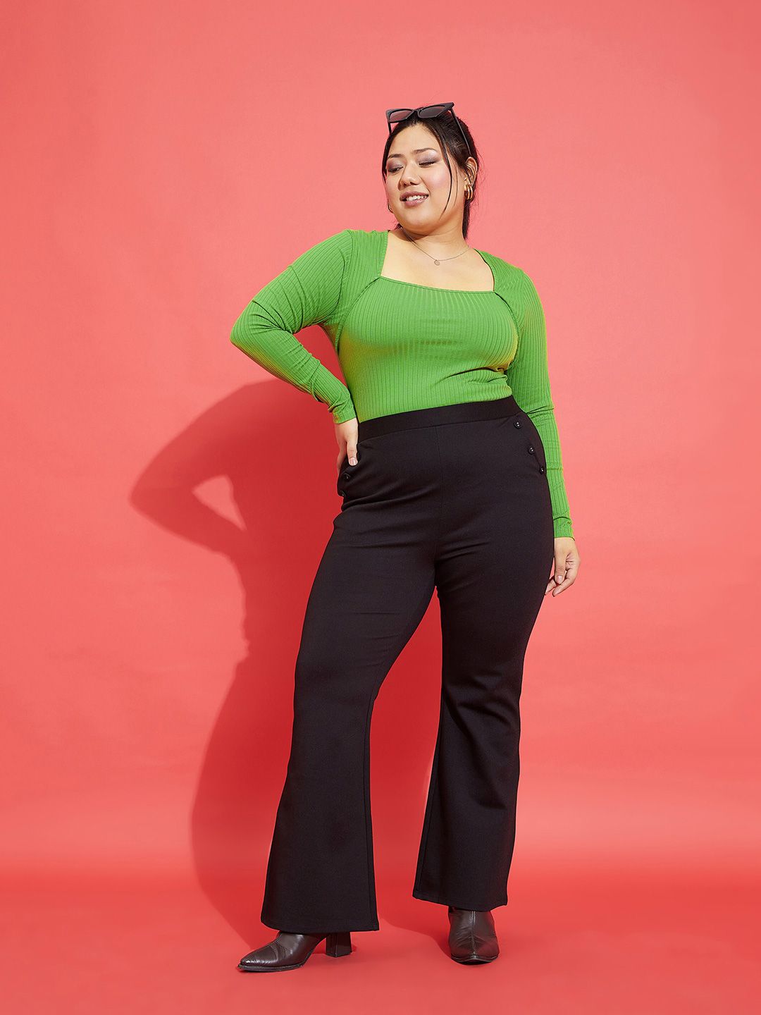SASSAFRAS Curve Plus Size Ribbed Square Neck Fitted Top
